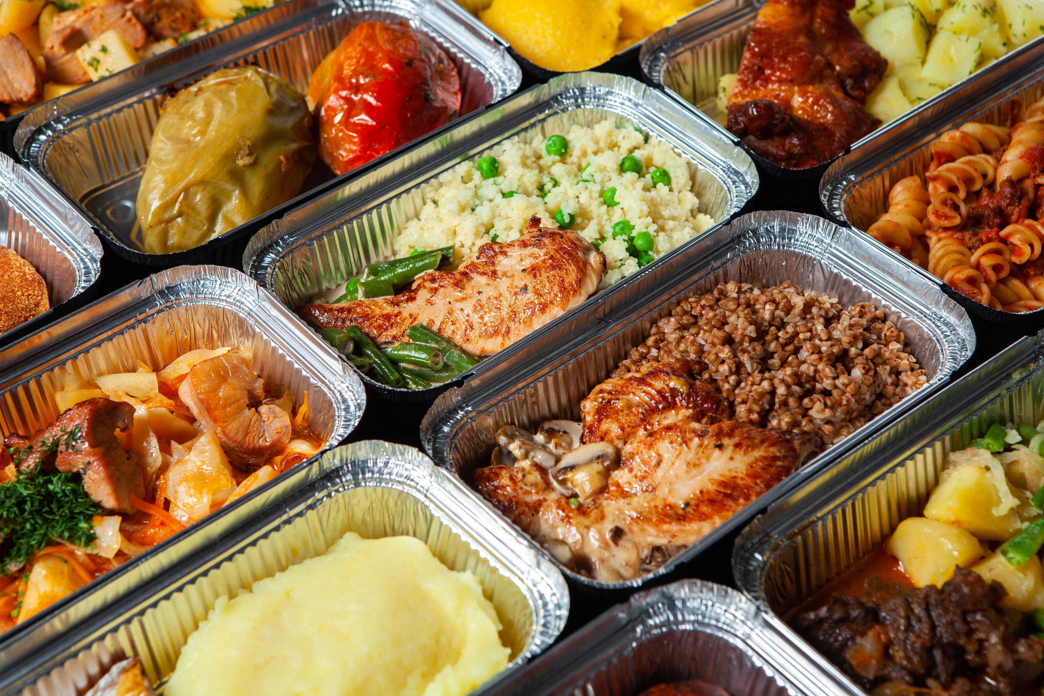 Business lunch in eco plastic container ready for delivery